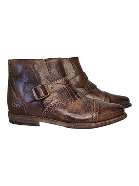 BED|STU Brown Leather Ankle Booties with Fringe Strap and Buckle